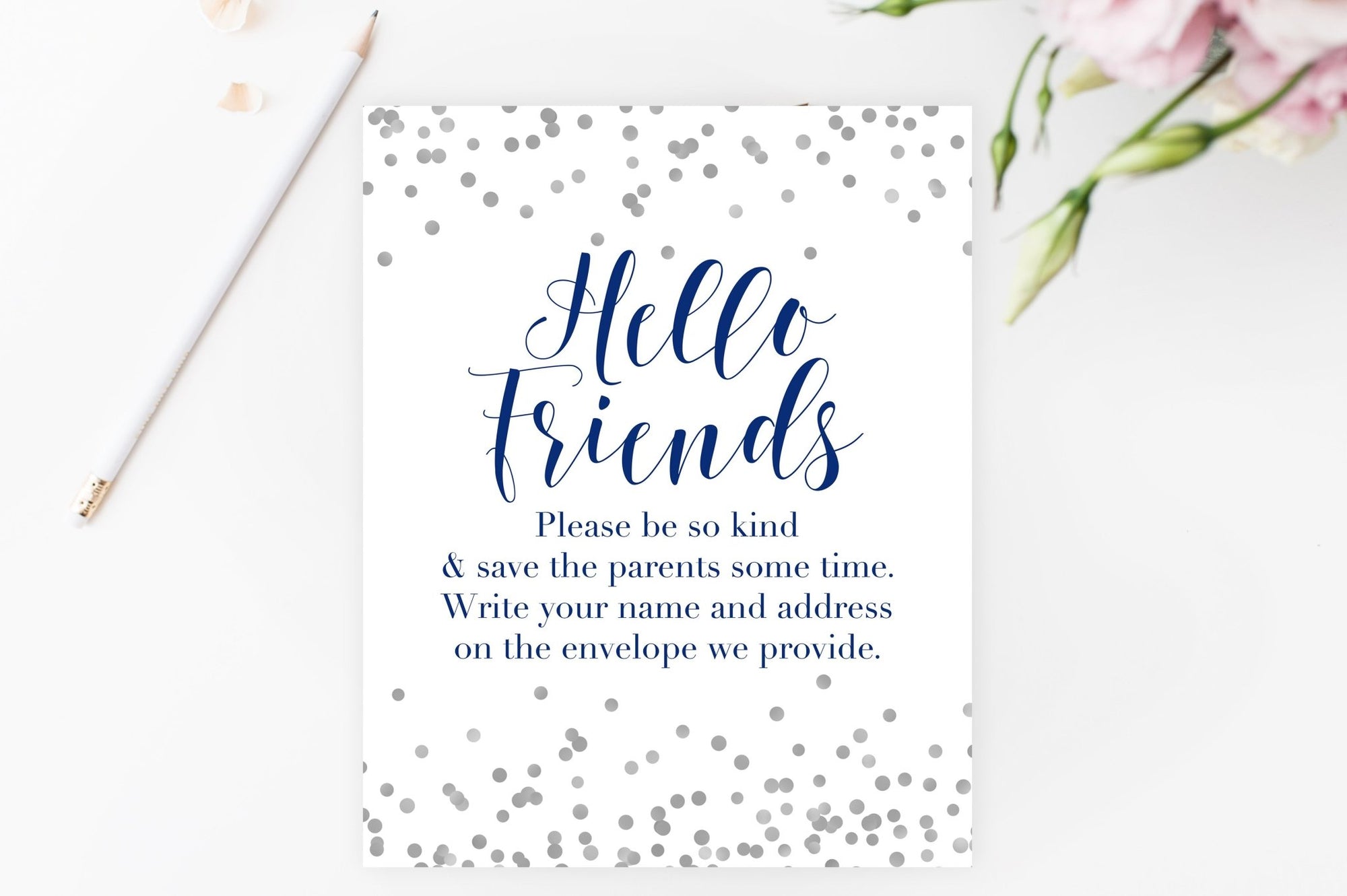 Address the Envelopes Sign - Navy & Grey Confetti Printable - Pretty Collected