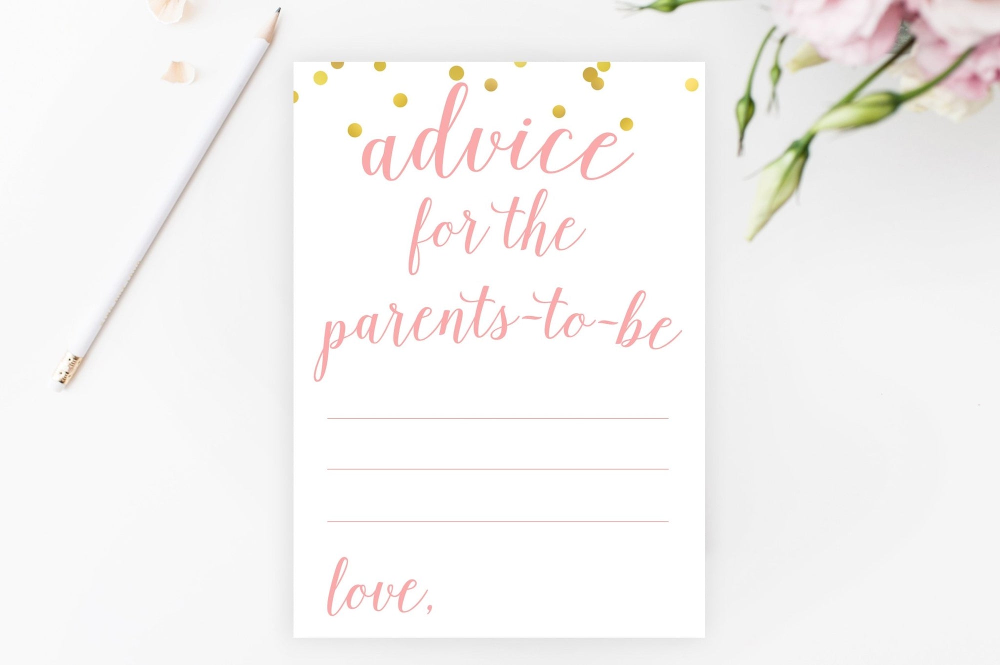 Advice for Parents-To-Be - Pink & Gold Confetti Printable - Pretty Collected