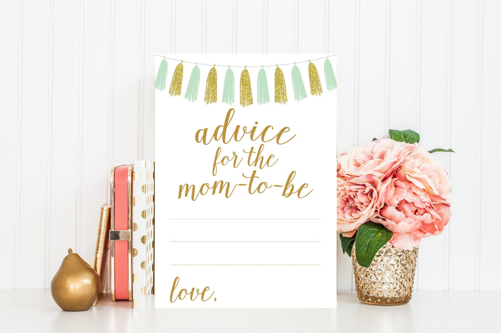 Advice for Mom-To-Be - Mint & Gold Tassel Printable - Pretty Collected