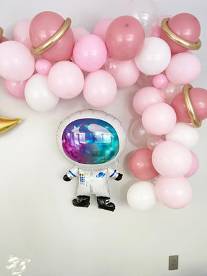 Pink Astronaut Balloon Garland Kit - Gold Rings - Pretty Collected