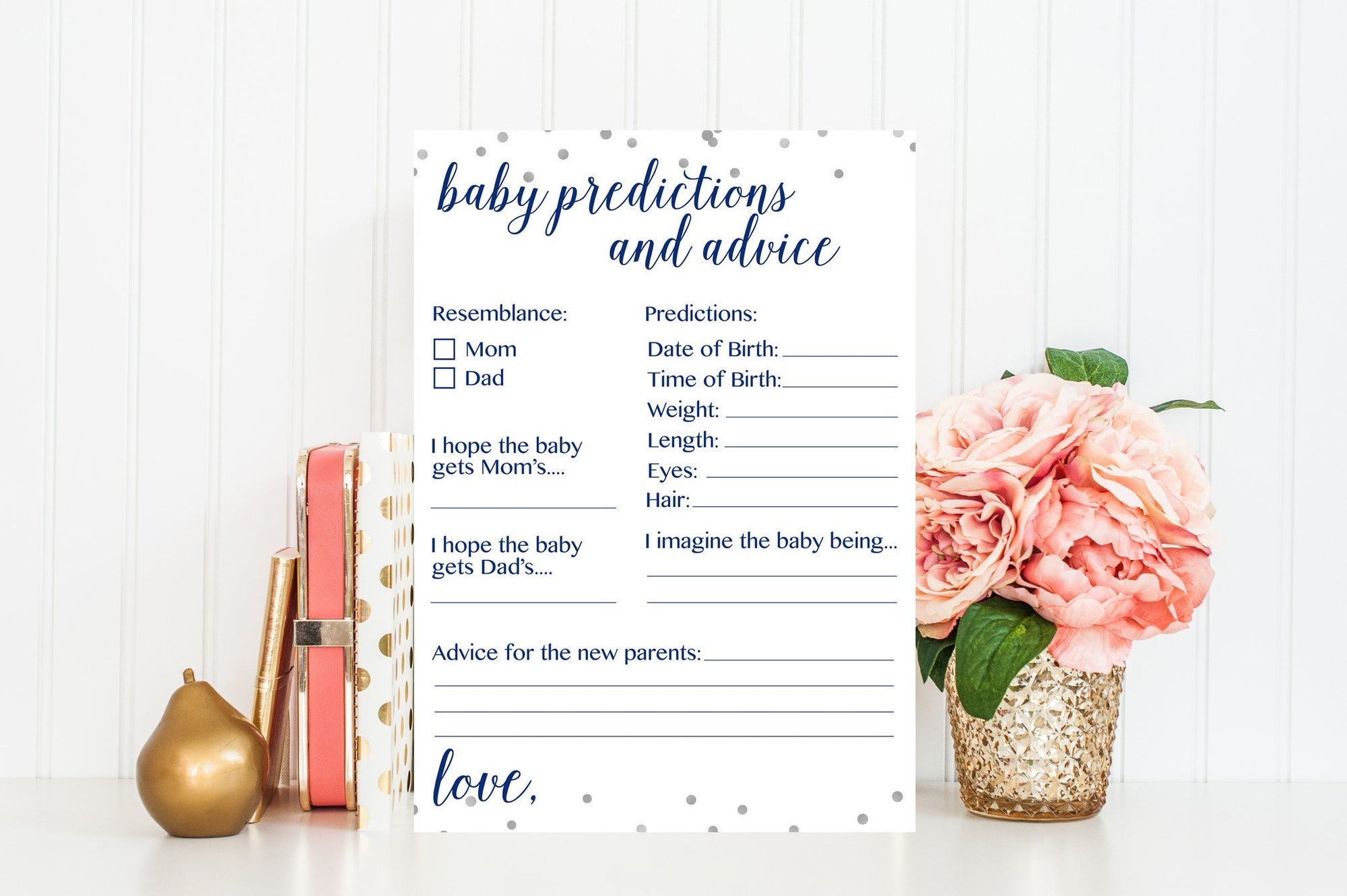 Baby Predictions and Advice - Navy & Grey Confetti Printable - Pretty Collected