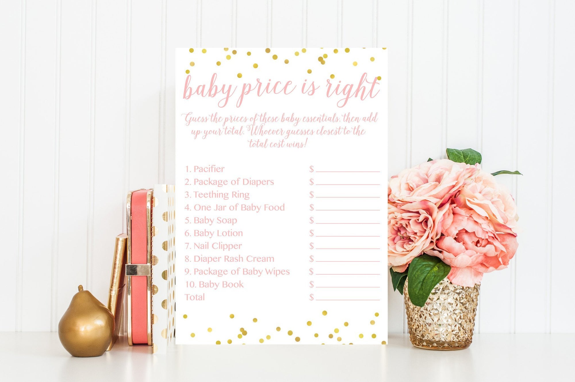 Baby Price Is Right - Pink & Gold Confetti Printable - Pretty Collected