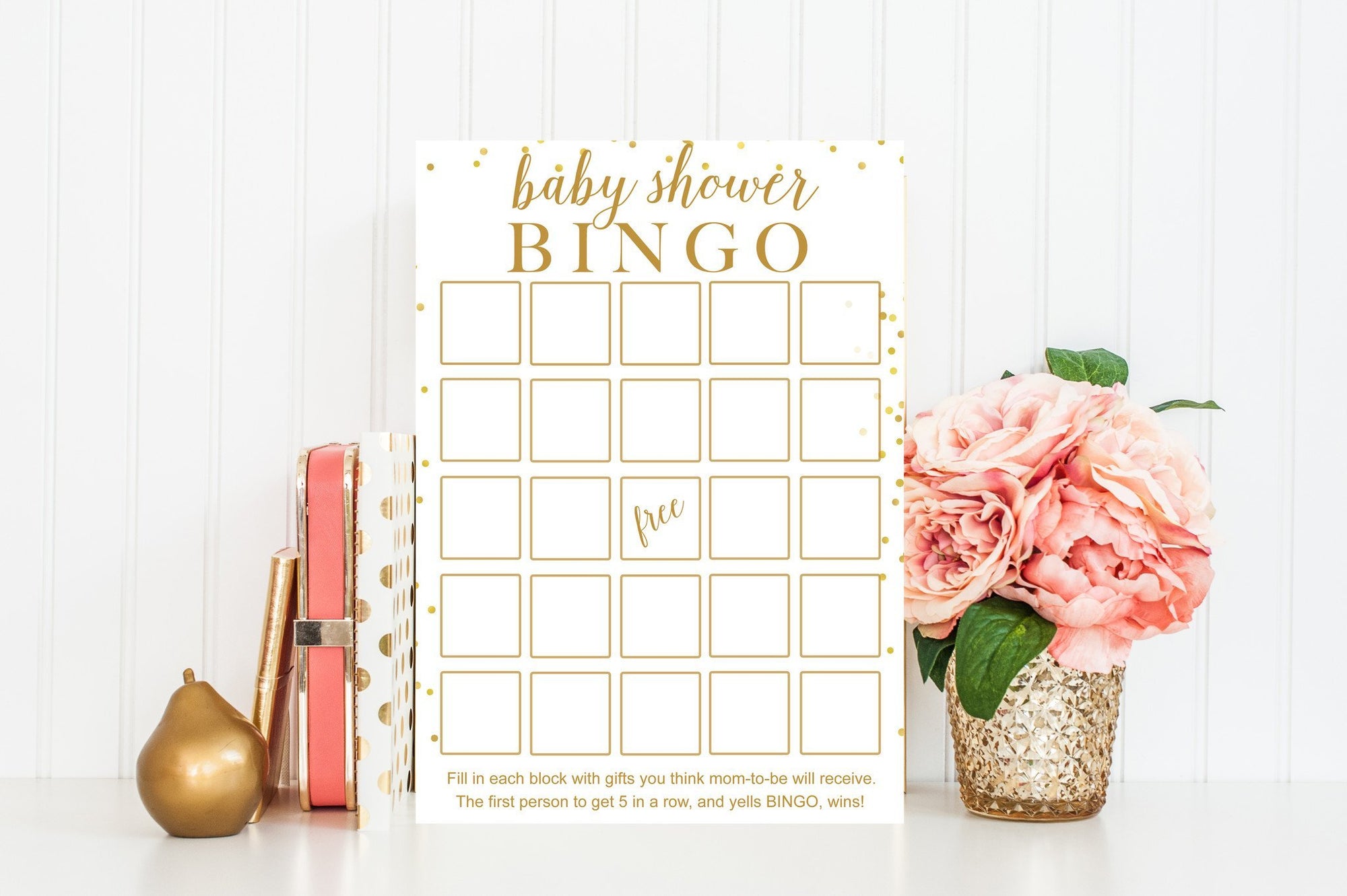 Baby Shower Bingo - Gold Confetti Printable - Pretty Collected