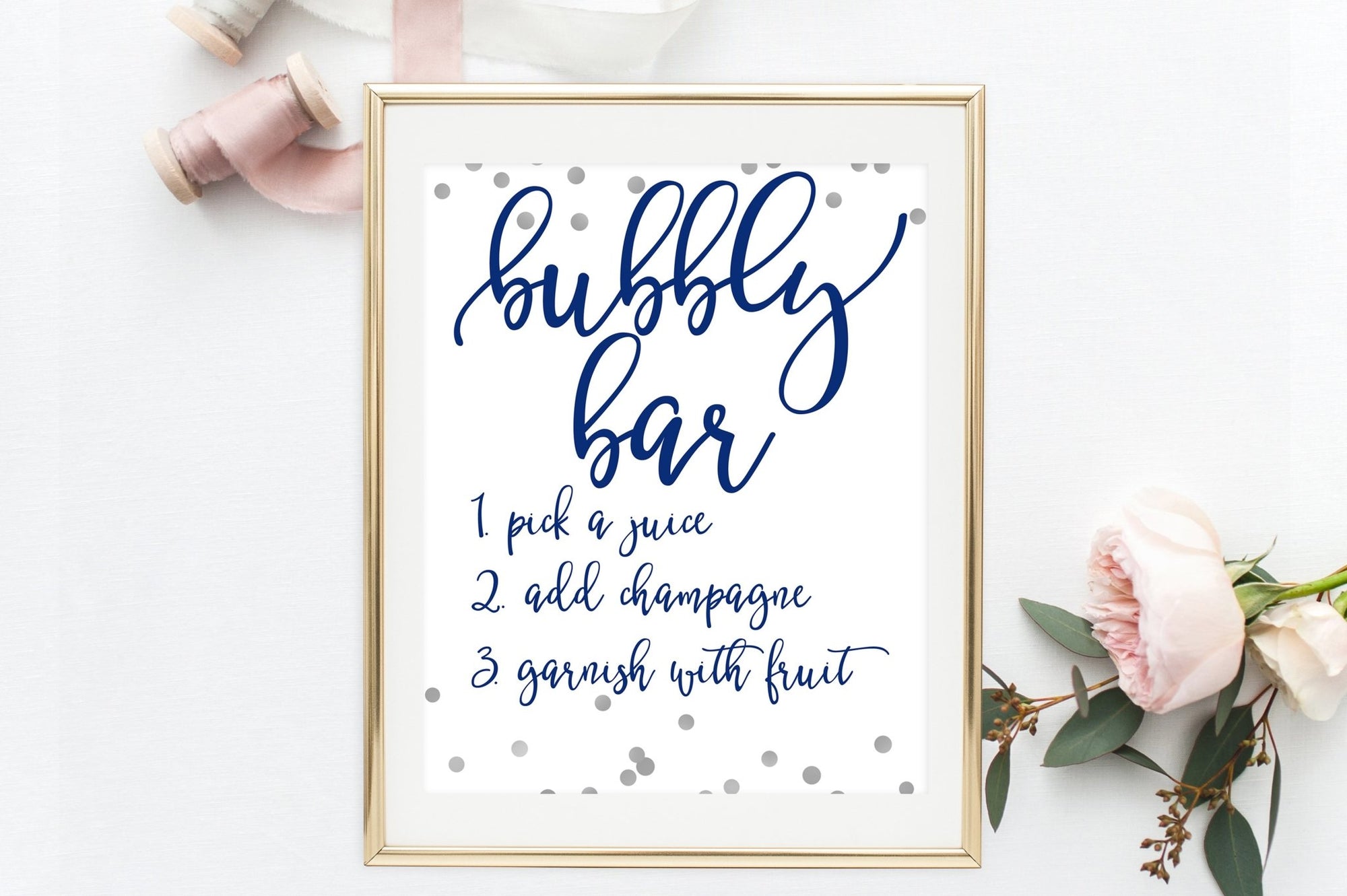 Bubbly Bar Sign - Navy & Grey Confetti Printable - Pretty Collected
