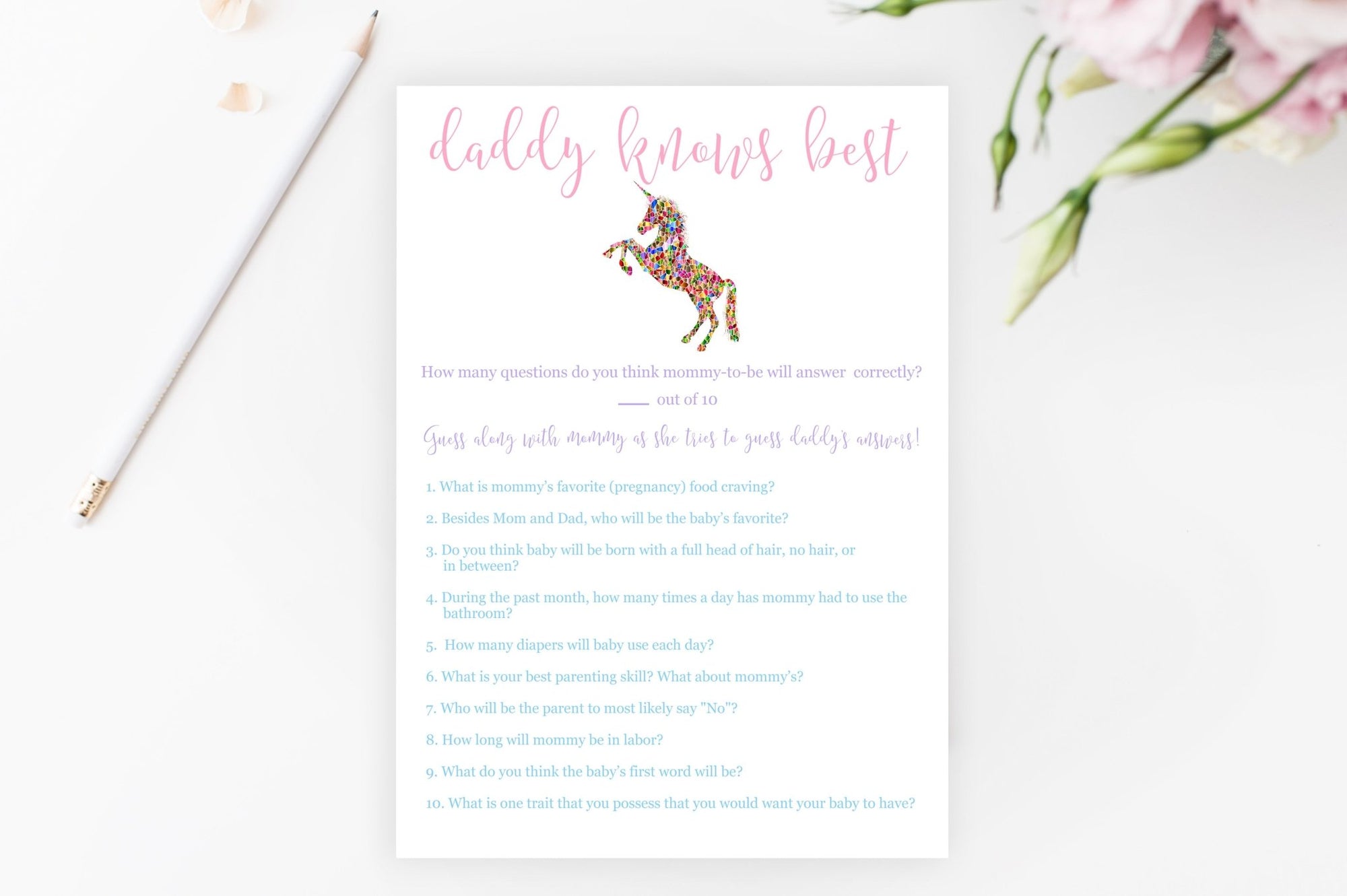 Daddy Knows Best (Gender Neutral) - Unicorn Printable - Pretty Collected