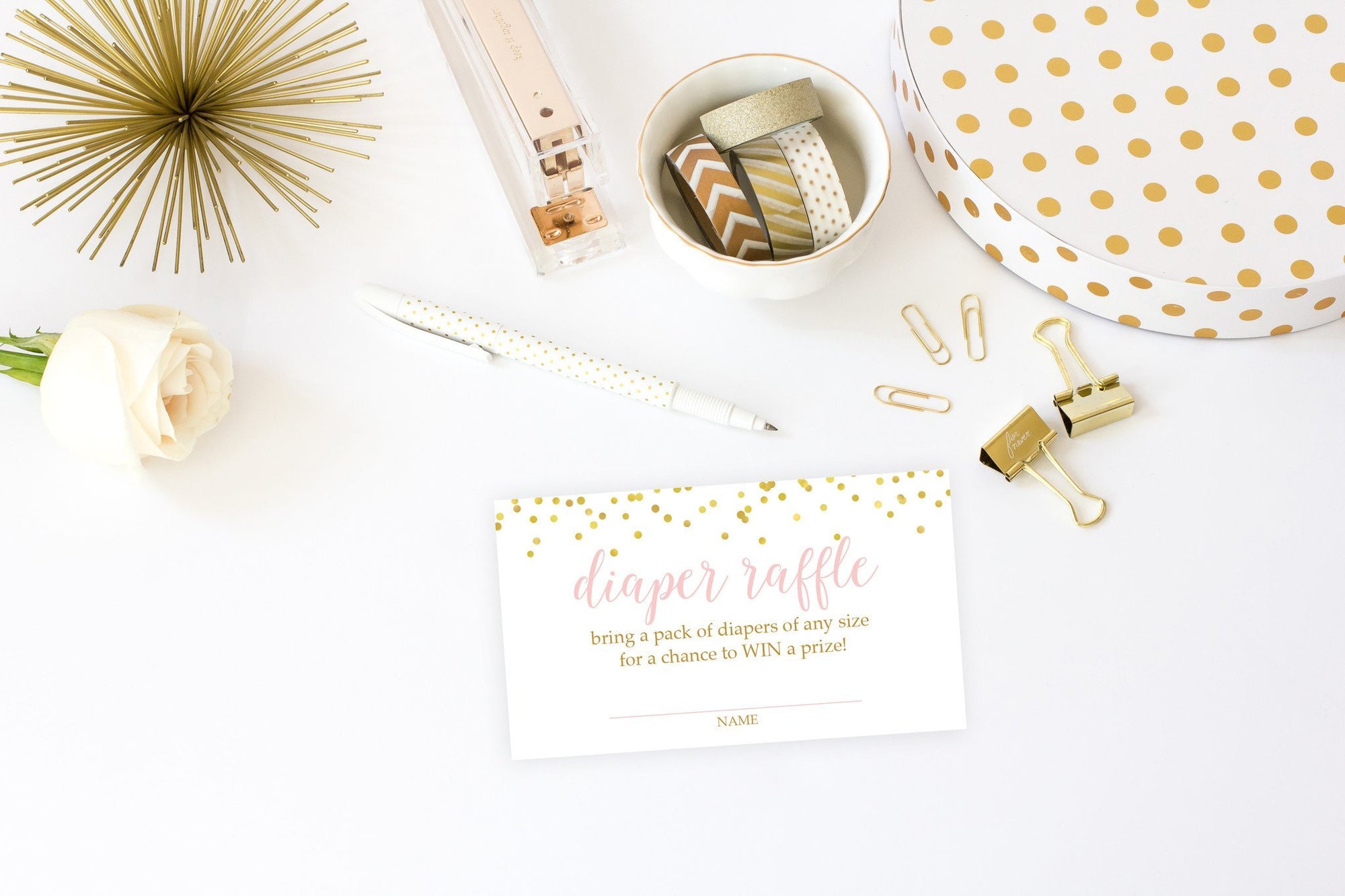 Diaper Raffle - Pink & Gold Confetti Printable - Pretty Collected