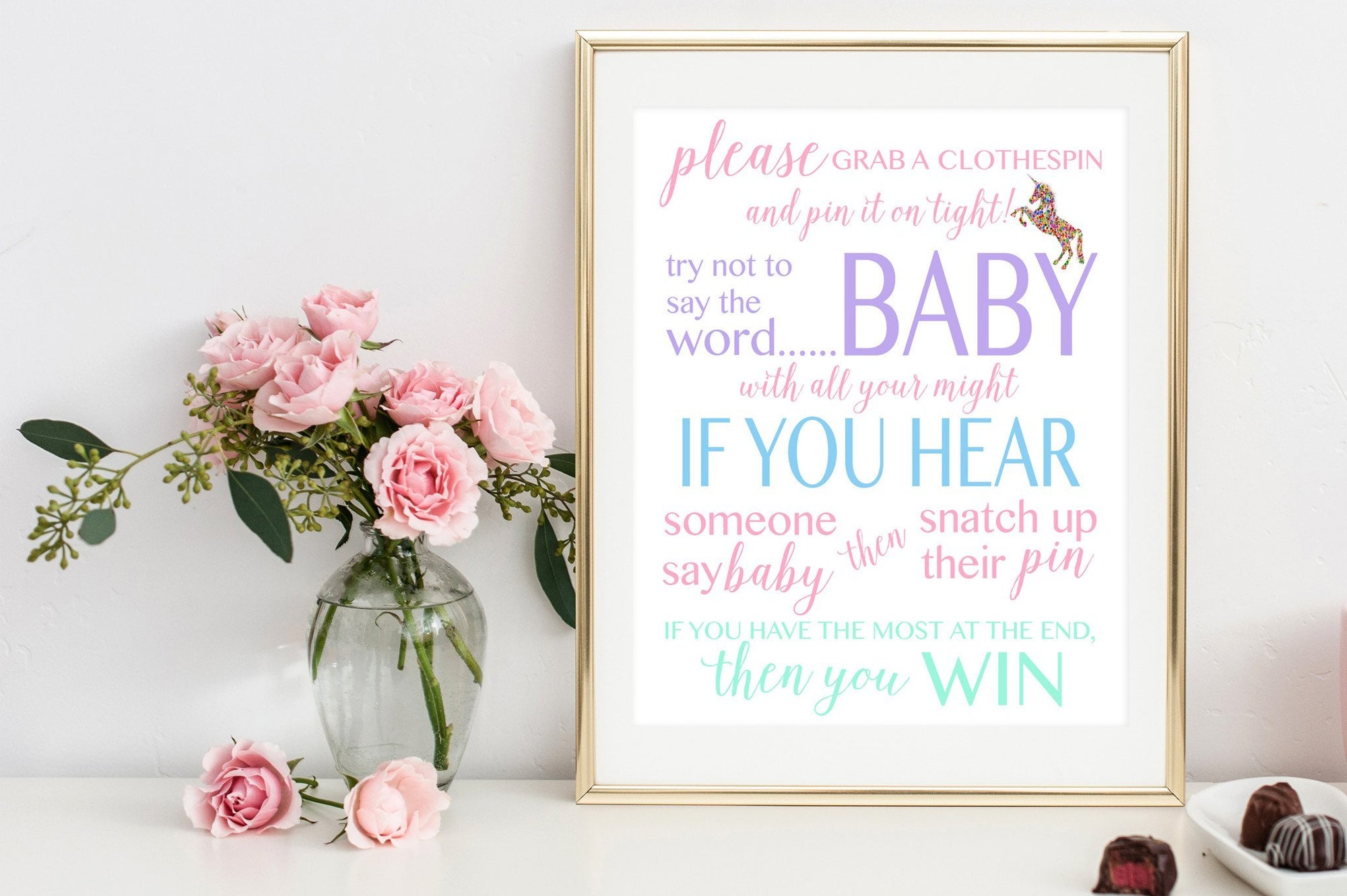 Don't Say Baby Sign - Unicorn Printable - Pretty Collected