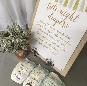 Late Night Diapers Sign - Mint & Gold Tassel Printable - Pretty Collected