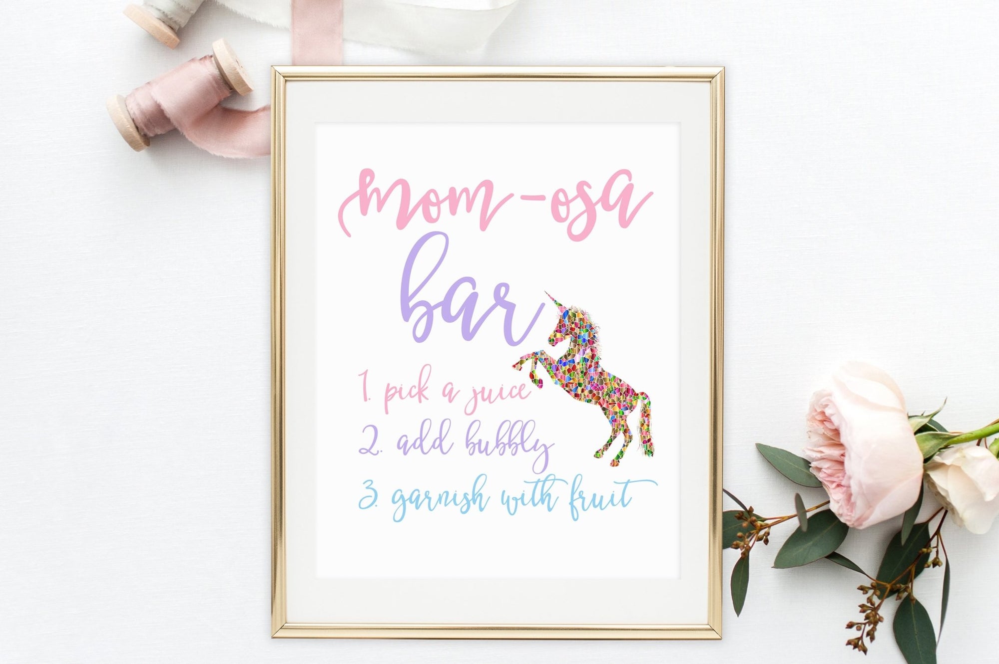 Mom-Osa Bar Sign - Unicorn Printable - Pretty Collected