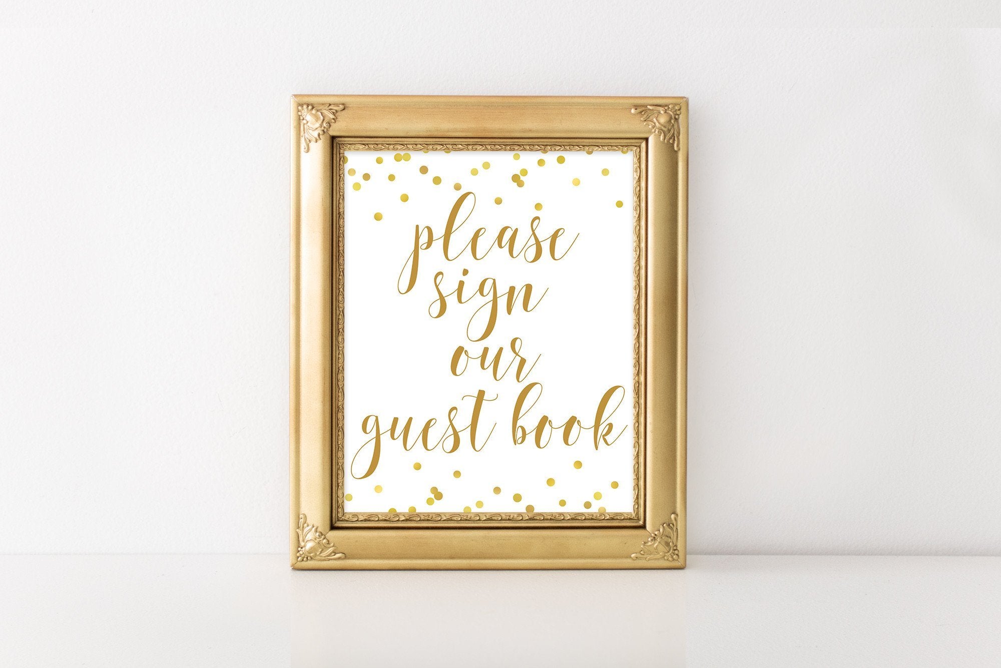 Please Sign Our Guest Book Sign - Gold Confetti Printable - Pretty Collected