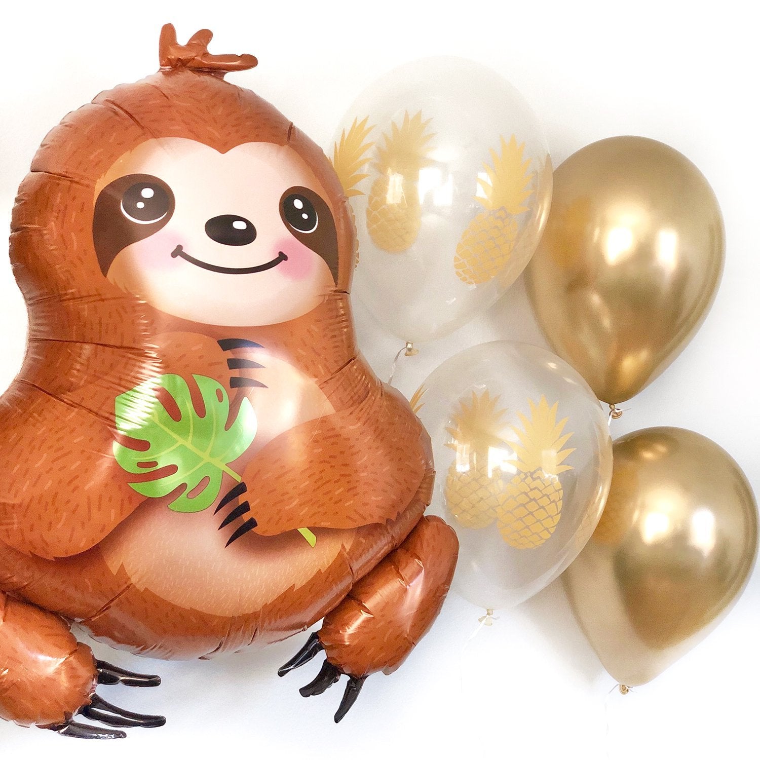 Baby Sloth and Golden Pineapple Balloon Set - Pretty Collected