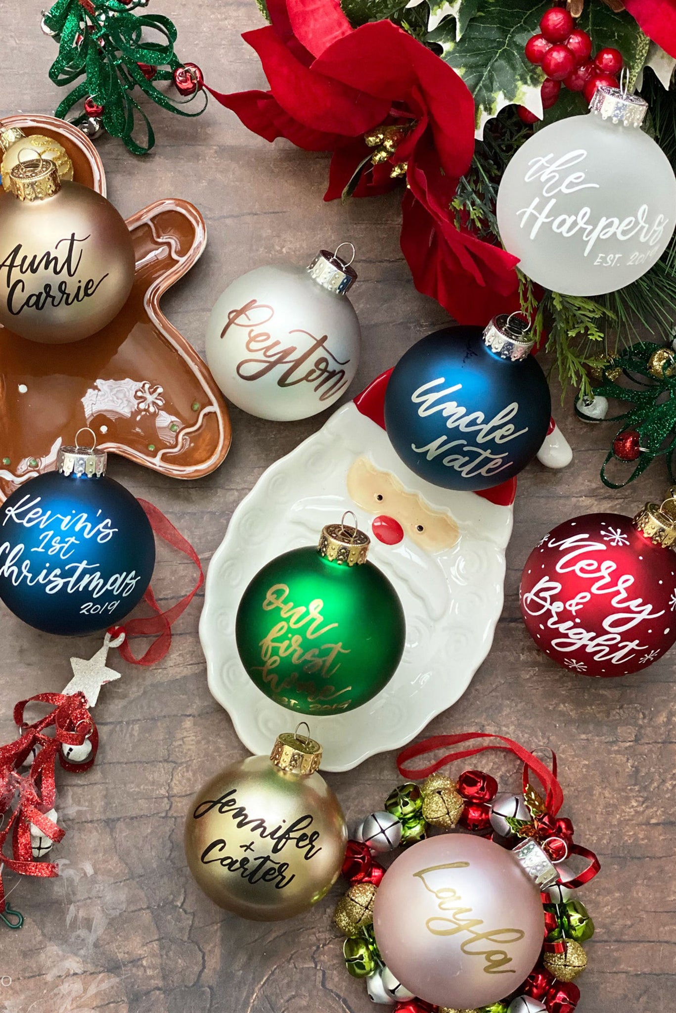 Christmas-themed Black Coffee Tree Wood Ornaments (Set of 6)