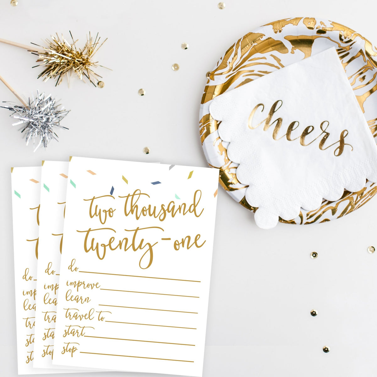 2021 New Year's Resolution Card Printable - Multi Color Confetti - Pretty Collected