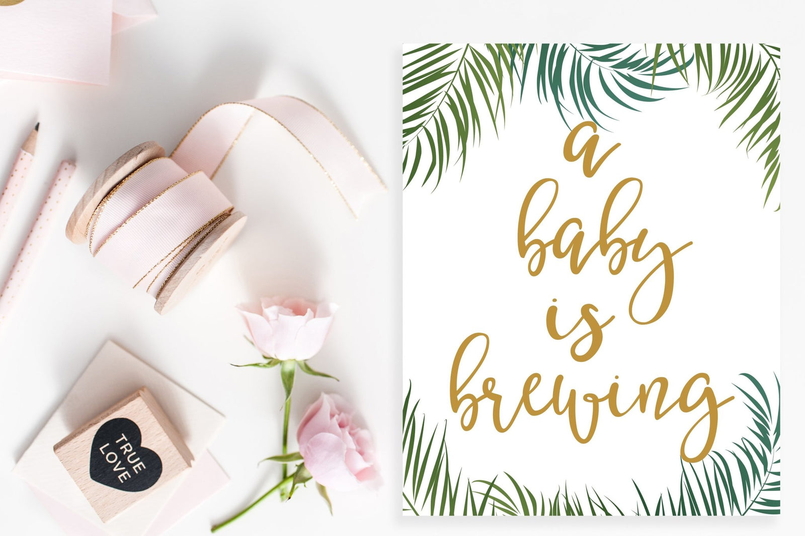 A Baby Is Brewing Sign - Tropical Printable - Pretty Collected