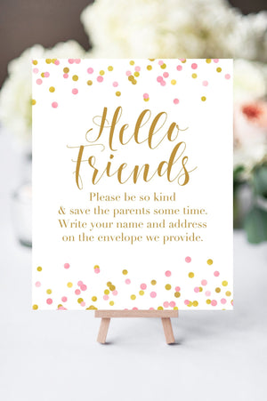 Address the Envelopes Sign - Gold & Pink Confetti Printable - Pretty Collected