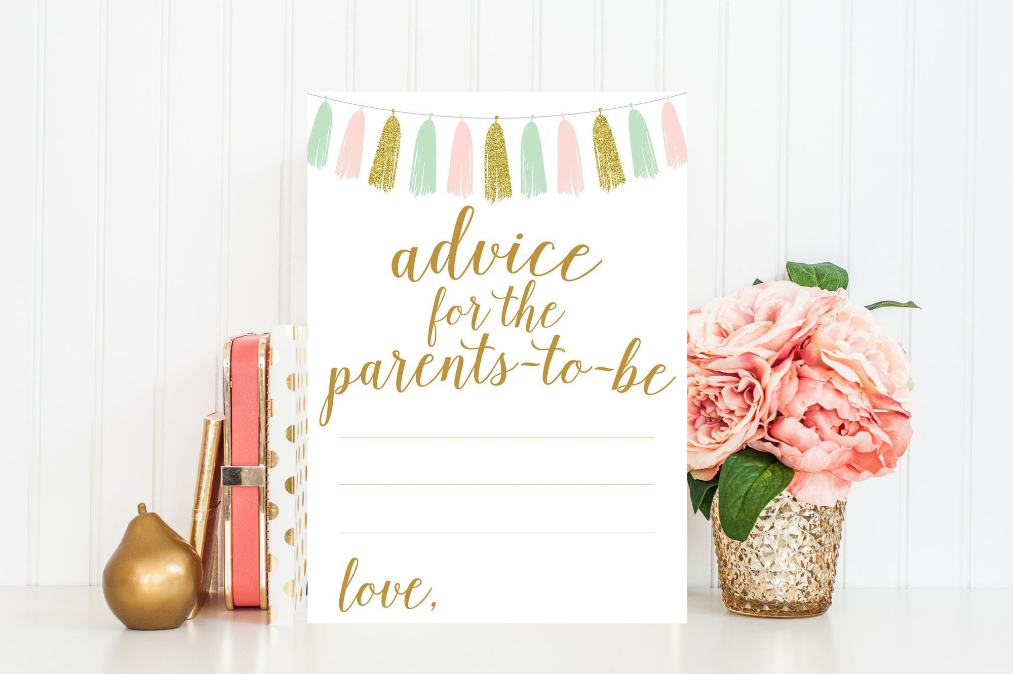 Advice for Parents-To-Be - Pink, Mint & Gold Tassel Printable - Pretty Collected