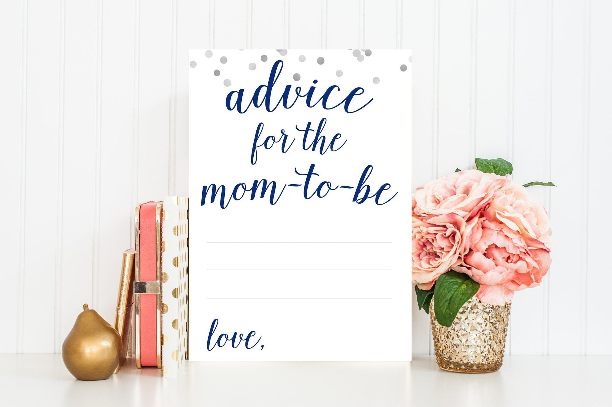 Advice for Mom-To-Be - Navy & Grey Confetti Printable - Pretty Collected