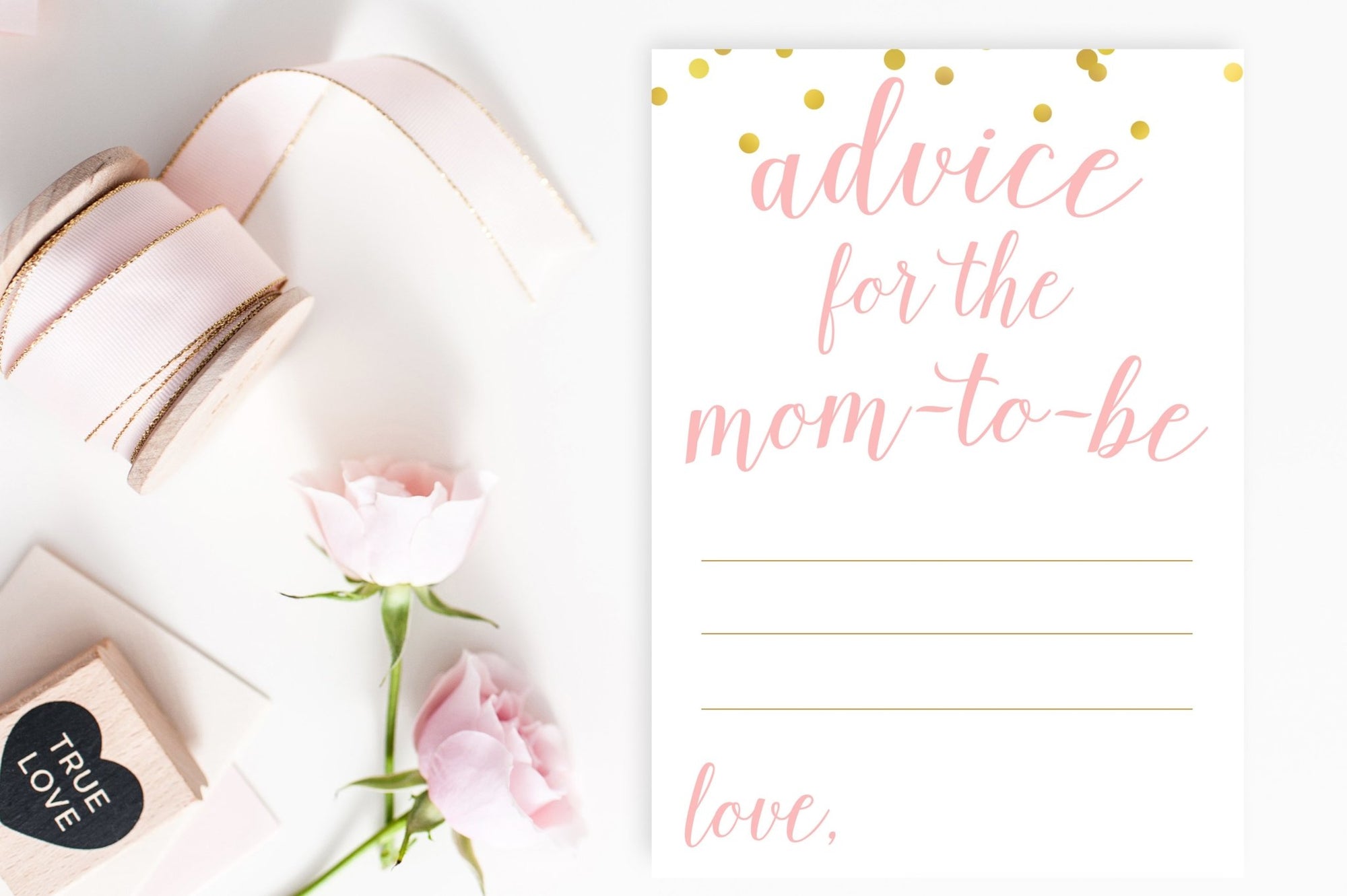 Advice for Mom-To-Be - Pink & Gold Confetti Printable - Pretty Collected
