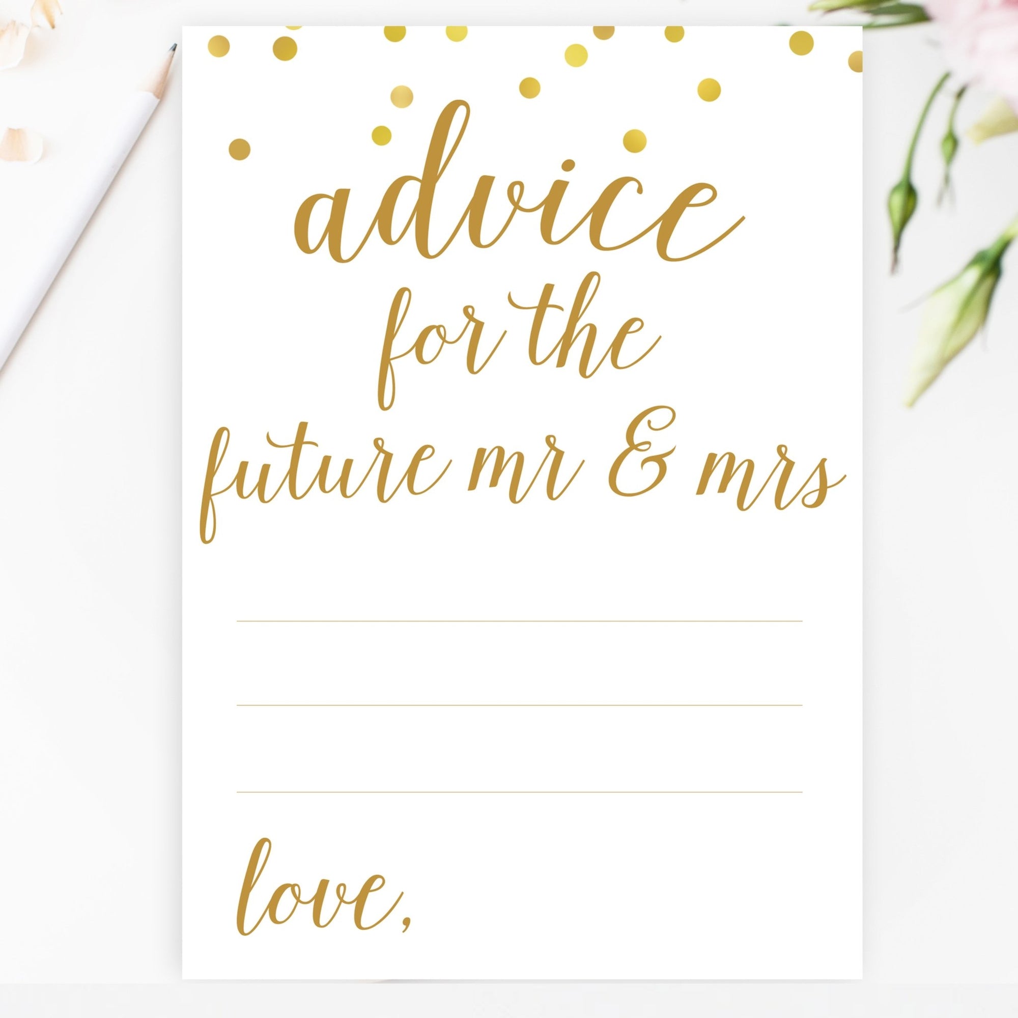 Advice for the Future Mr & Mrs - Gold Confetti Printable - Pretty Collected