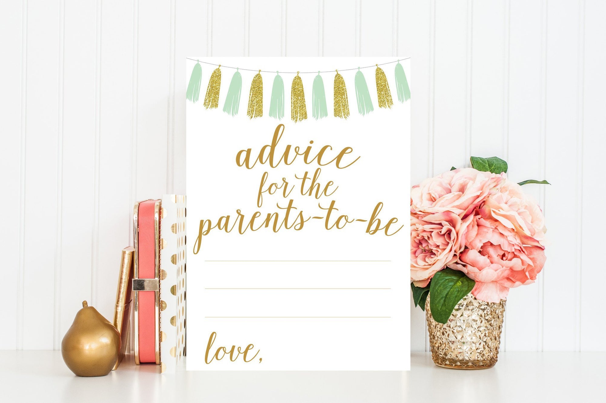 Advice for Parents-To-Be - Mint & Gold Tassel Printable - Pretty Collected
