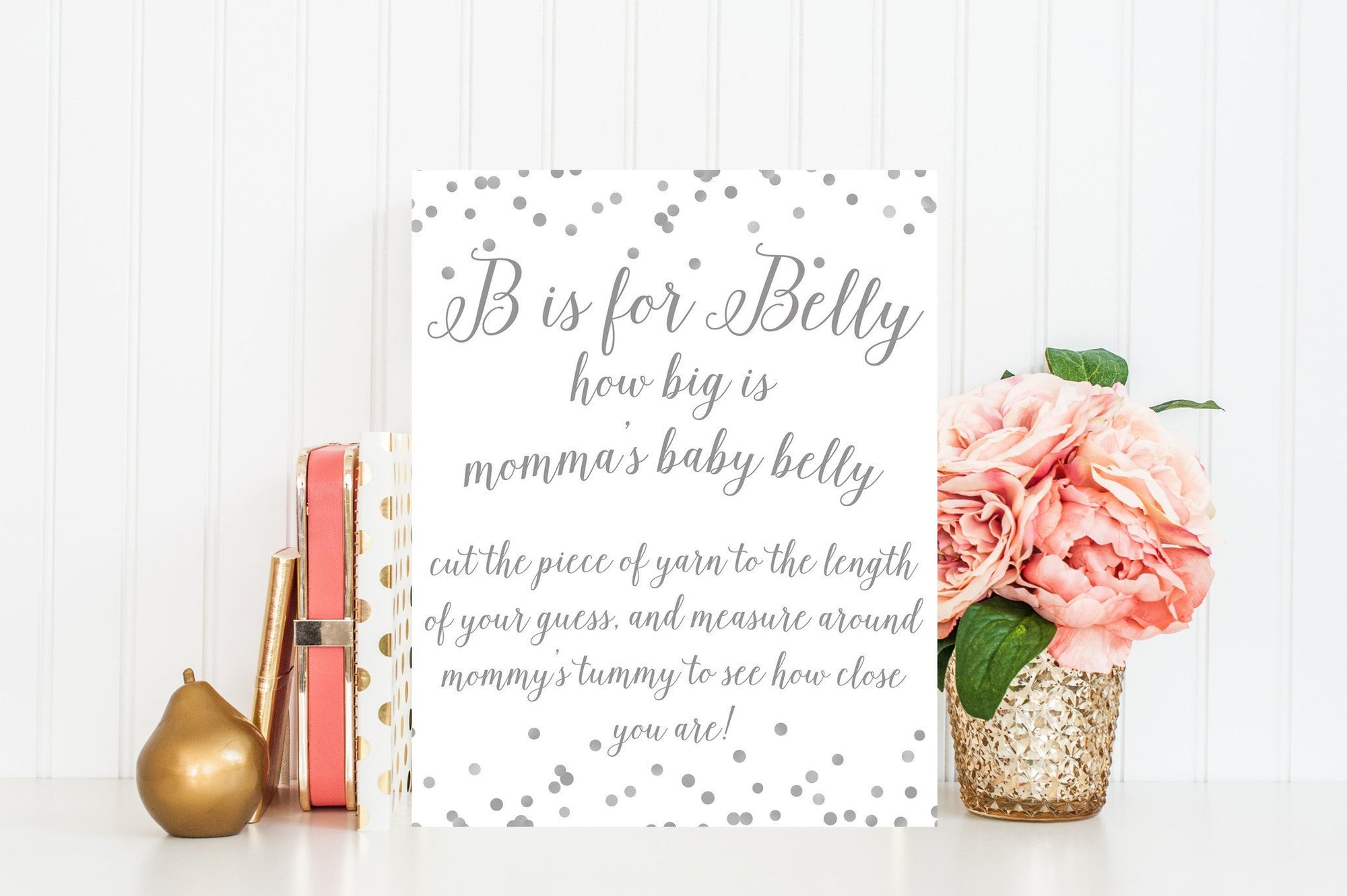 B is for Belly Sign - Grey Confetti Printable - Pretty Collected