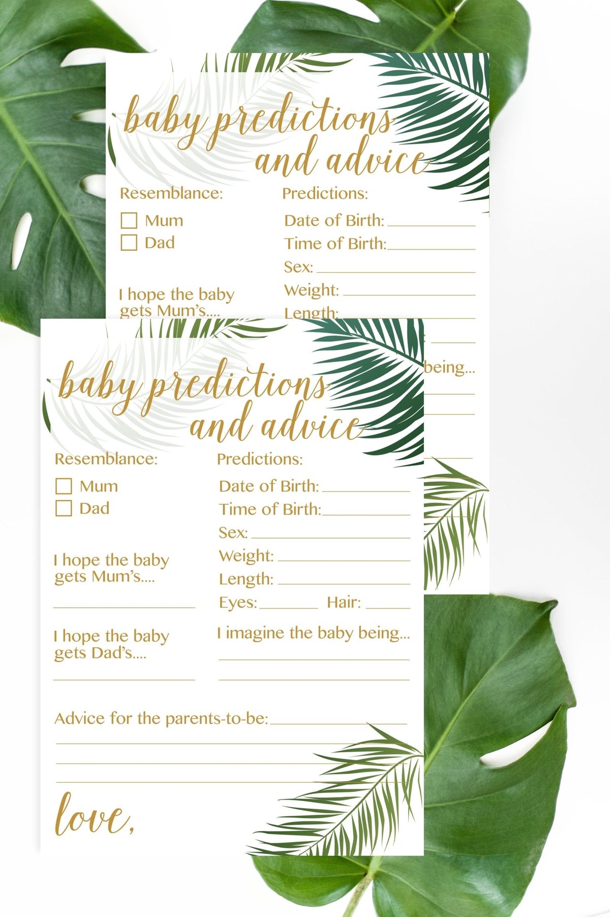Baby Predictions and Advice (Mum Version) - Tropical Printable - Pretty Collected