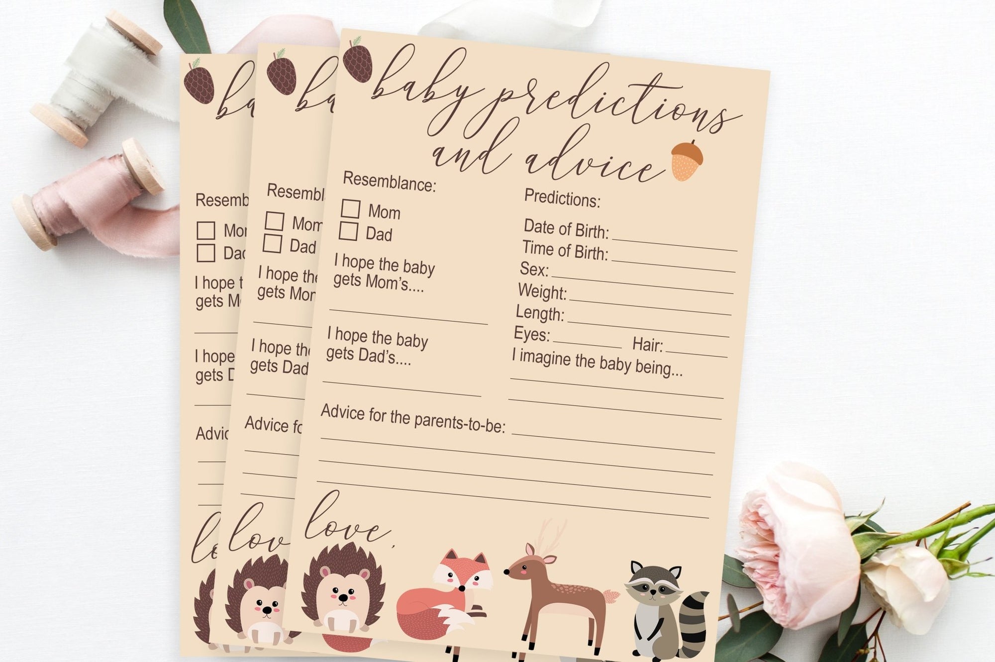 Baby Predictions and Advice (with Sex) - Woodland Printable - Pretty Collected