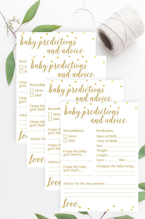 Baby Predictions and Advice (with Sex) - Gold Confetti Printable - Pretty Collected