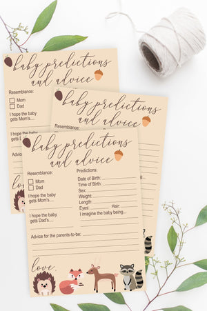 Baby Predictions and Advice (with Sex) - Woodland Printable - Pretty Collected