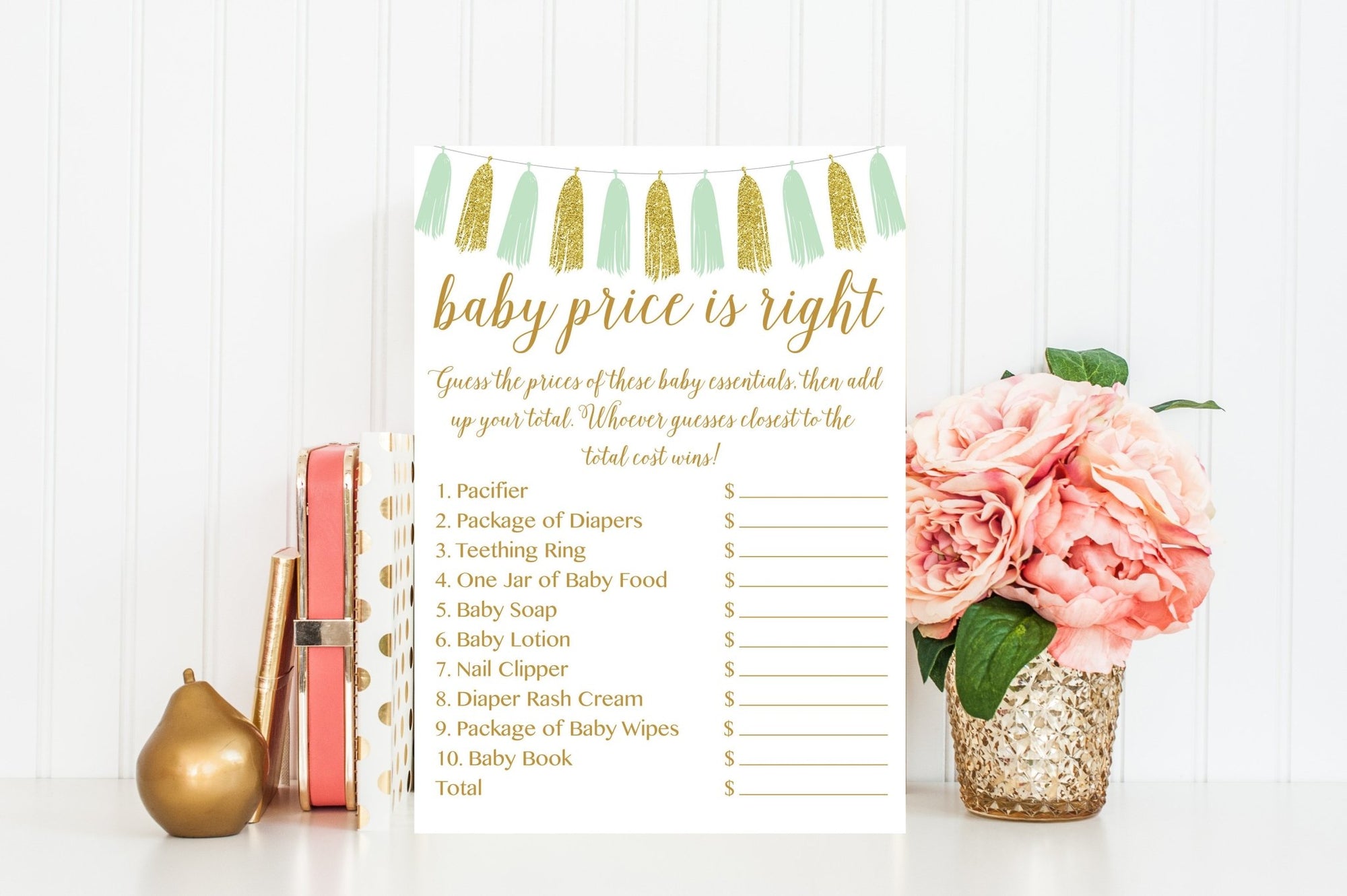 Baby Price Is Right - Mint & Gold Tassel Printable - Pretty Collected