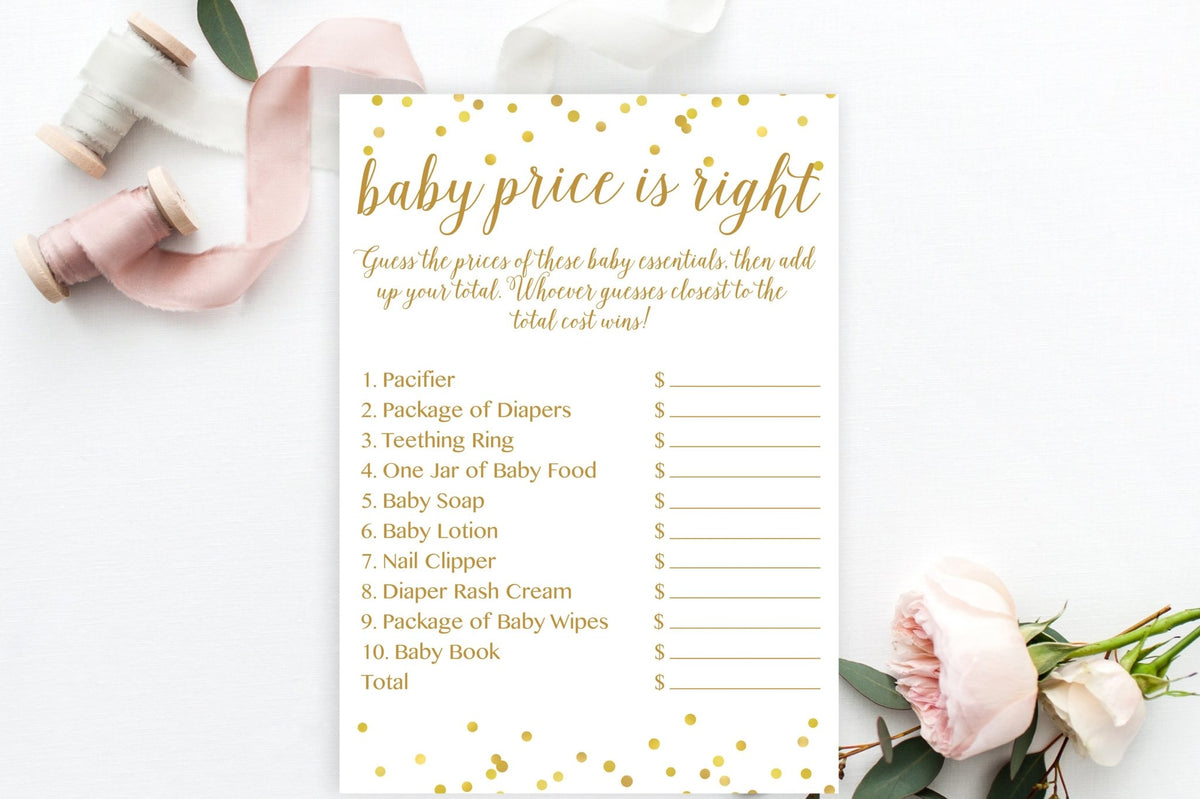 Baby Price Is Right - Gold Confetti Printable - Pretty Collected