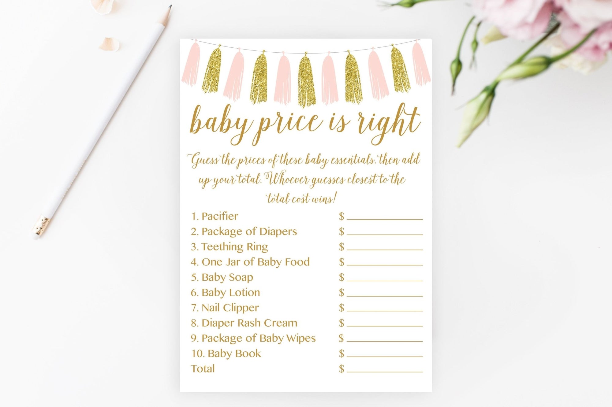 Baby Price Is Right - Pink & Gold Tassel Printable - Pretty Collected