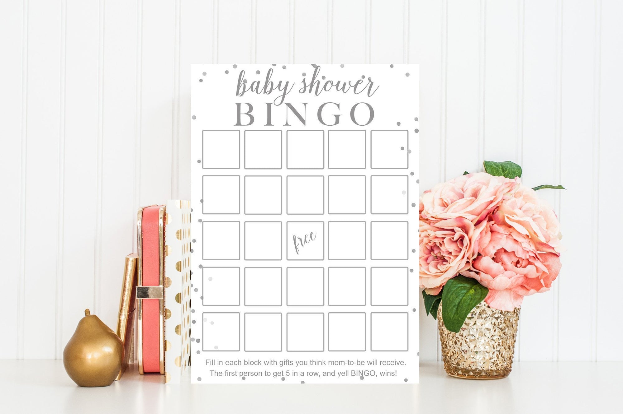 Baby Shower Bingo - Grey Confetti Printable - Pretty Collected