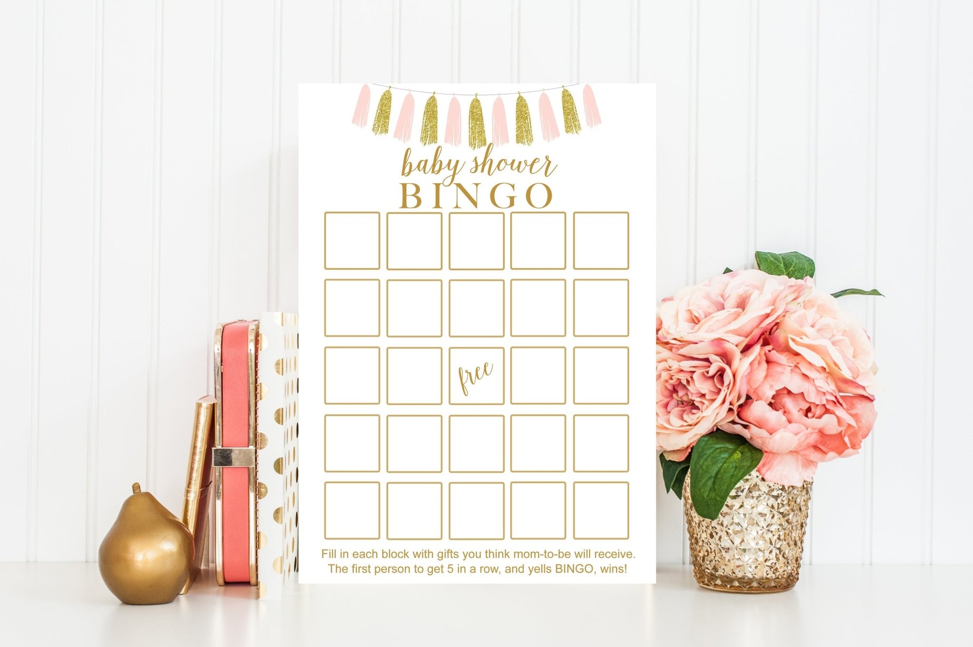 Baby Shower Bingo - Pink & Gold Tassel Printable - Pretty Collected