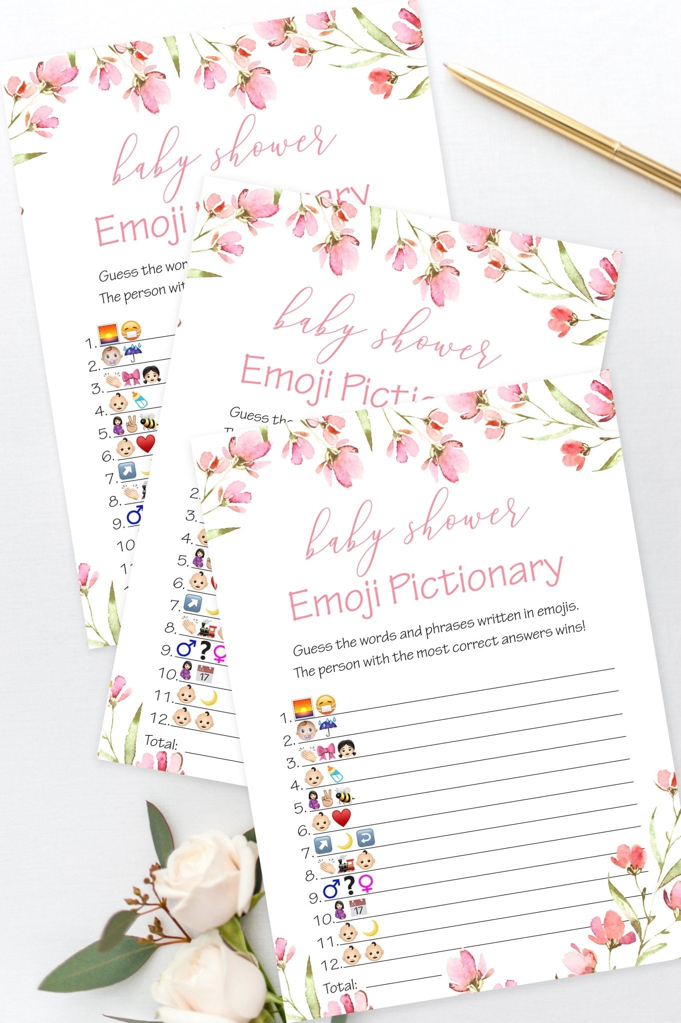 Baby Shower Emoji Pictionary - Spring Floral Printable