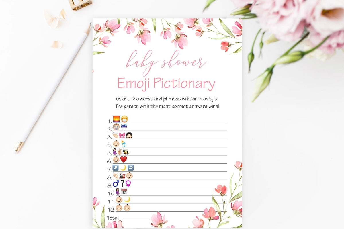 Baby Shower Emoji Pictionary - Spring Floral Printable - Pretty Collected