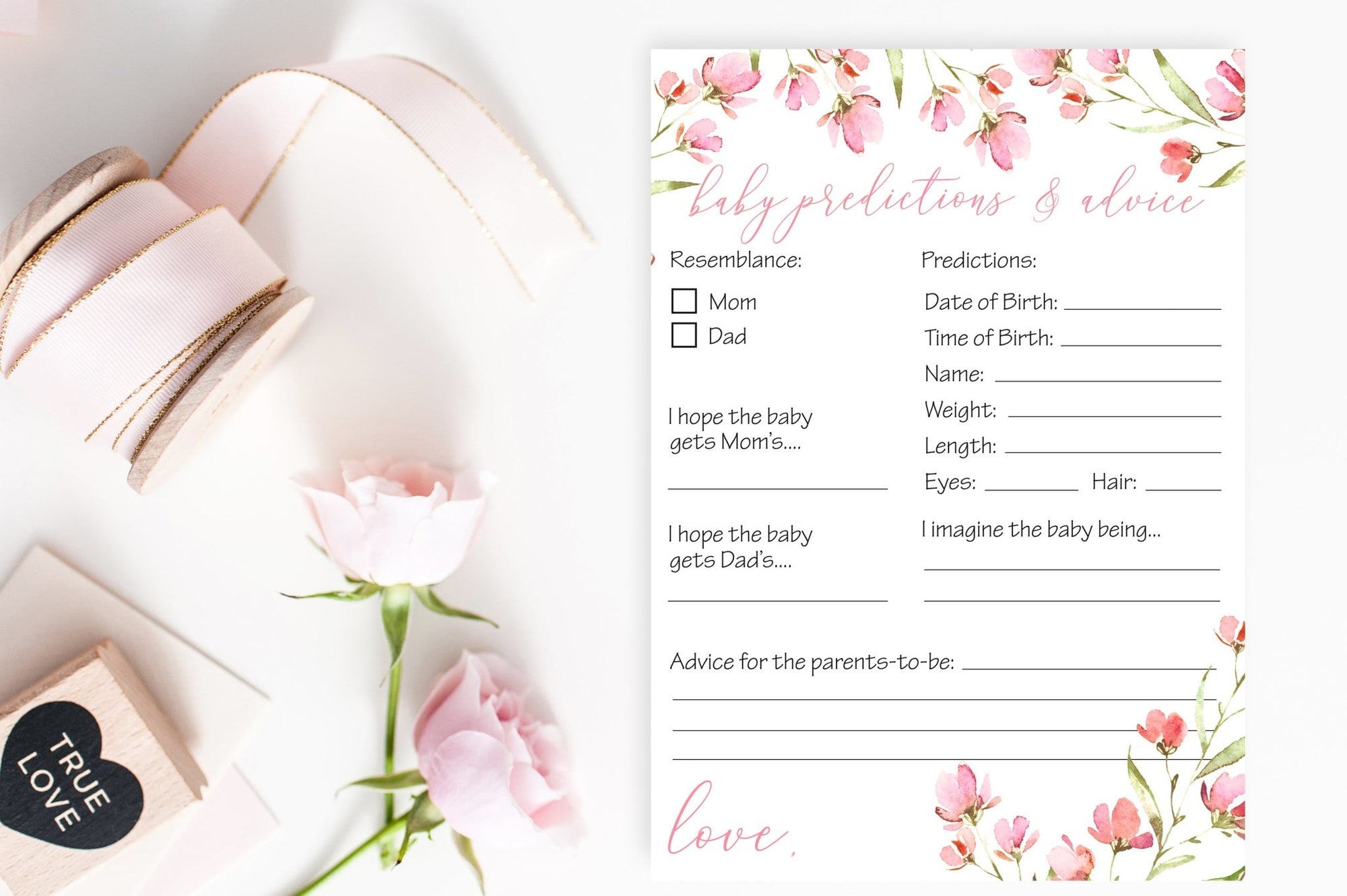 Baby Predictions and Advice - Spring Floral Printable - Pretty Collected