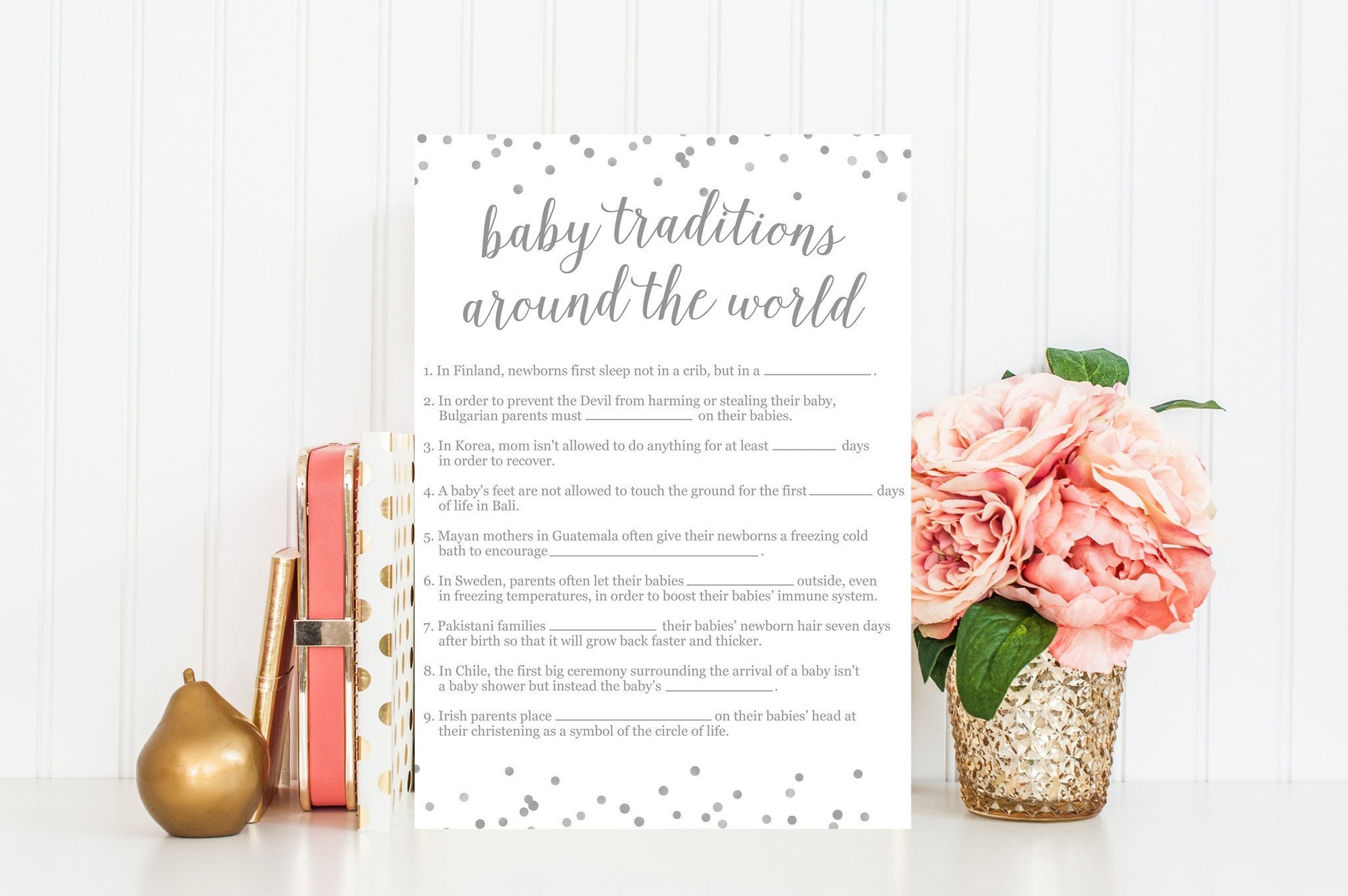 Baby Traditions Around the World - Grey Confetti Printable - Pretty Collected