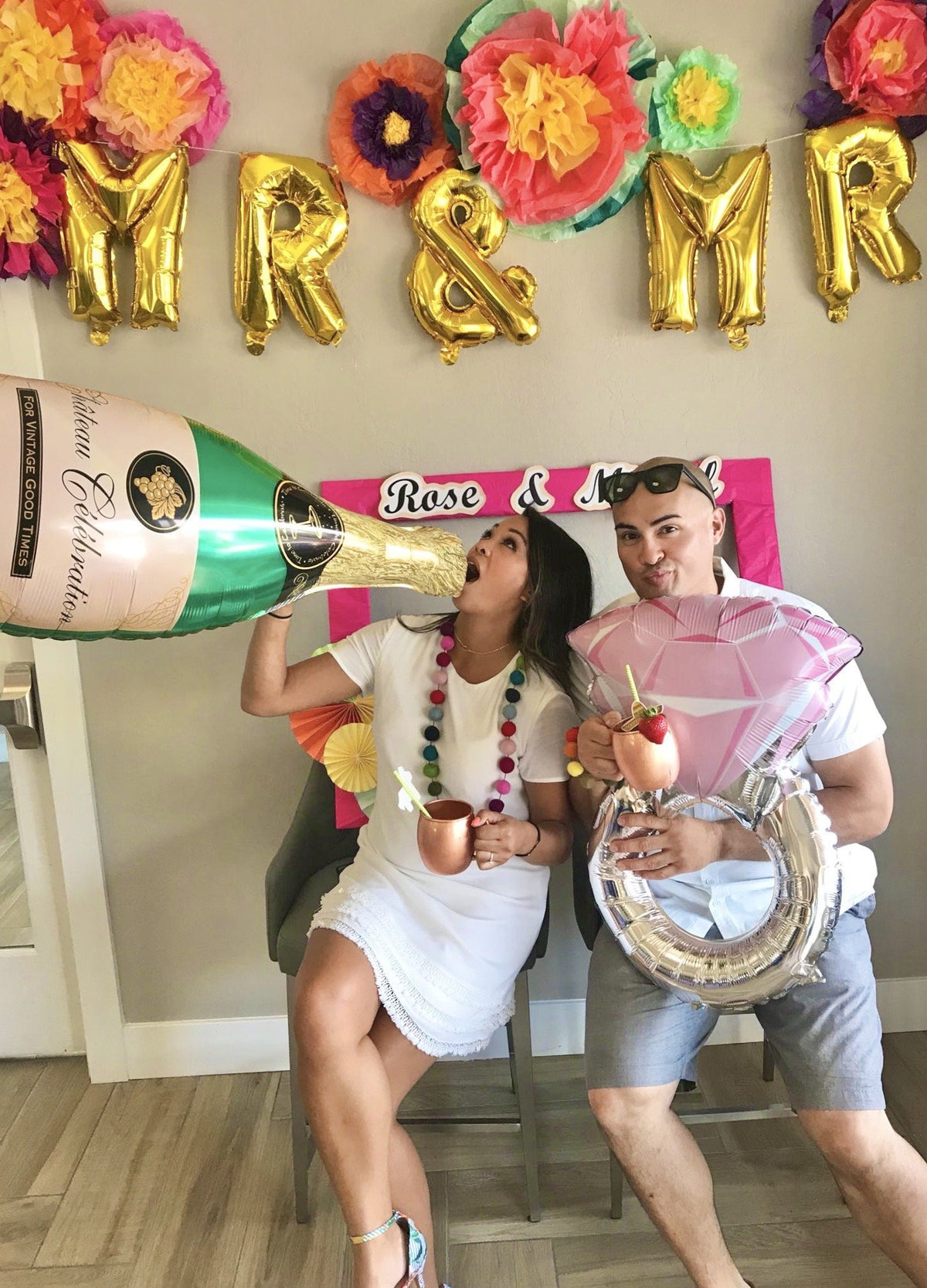 Champagne Bottle & Engagement Ring Balloon Set - Pretty Collected