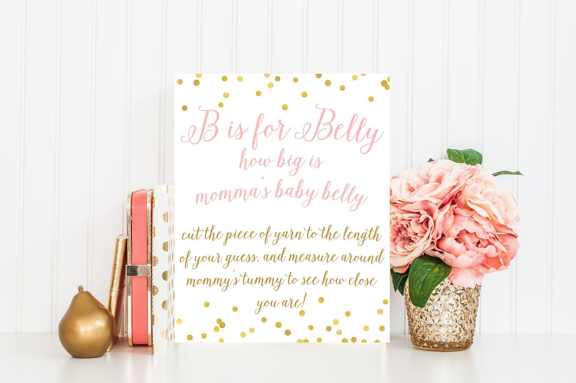 B is for Belly Sign - Pink & Gold Confetti Printable - Pretty Collected