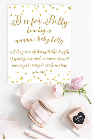 B is for Belly Sign - Gold Confetti Printable - Pretty Collected