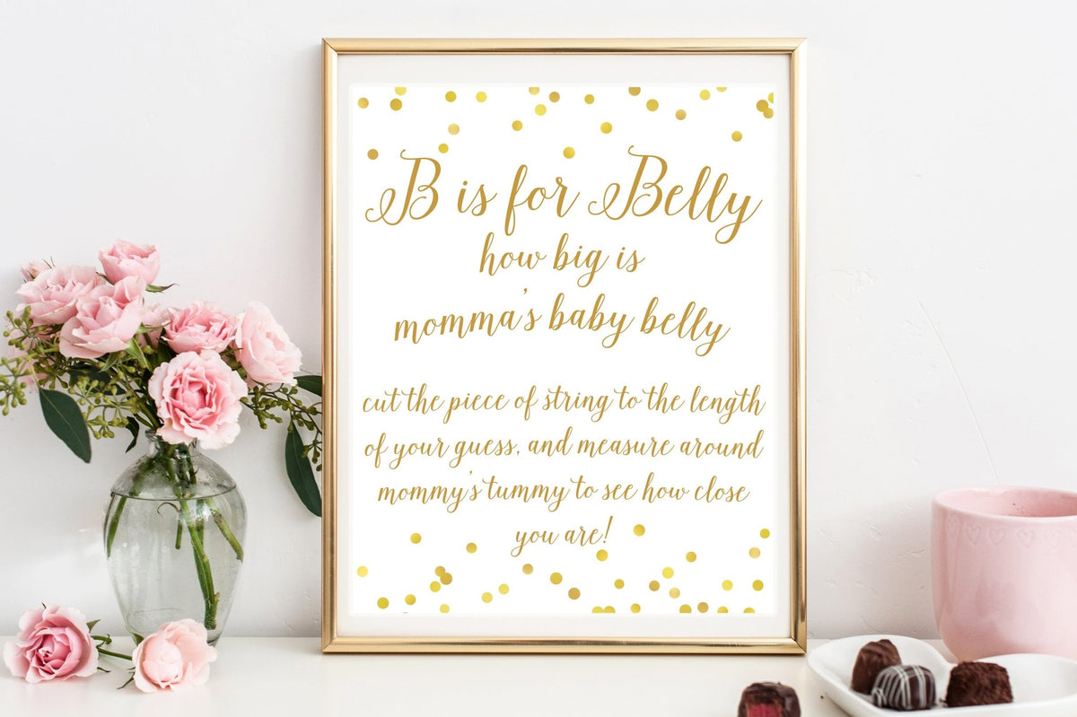 B is for Belly Sign - Gold Confetti Printable - Pretty Collected