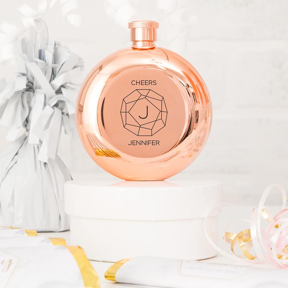 Cheers Monogram - Rose Gold Flask - Pretty Collected