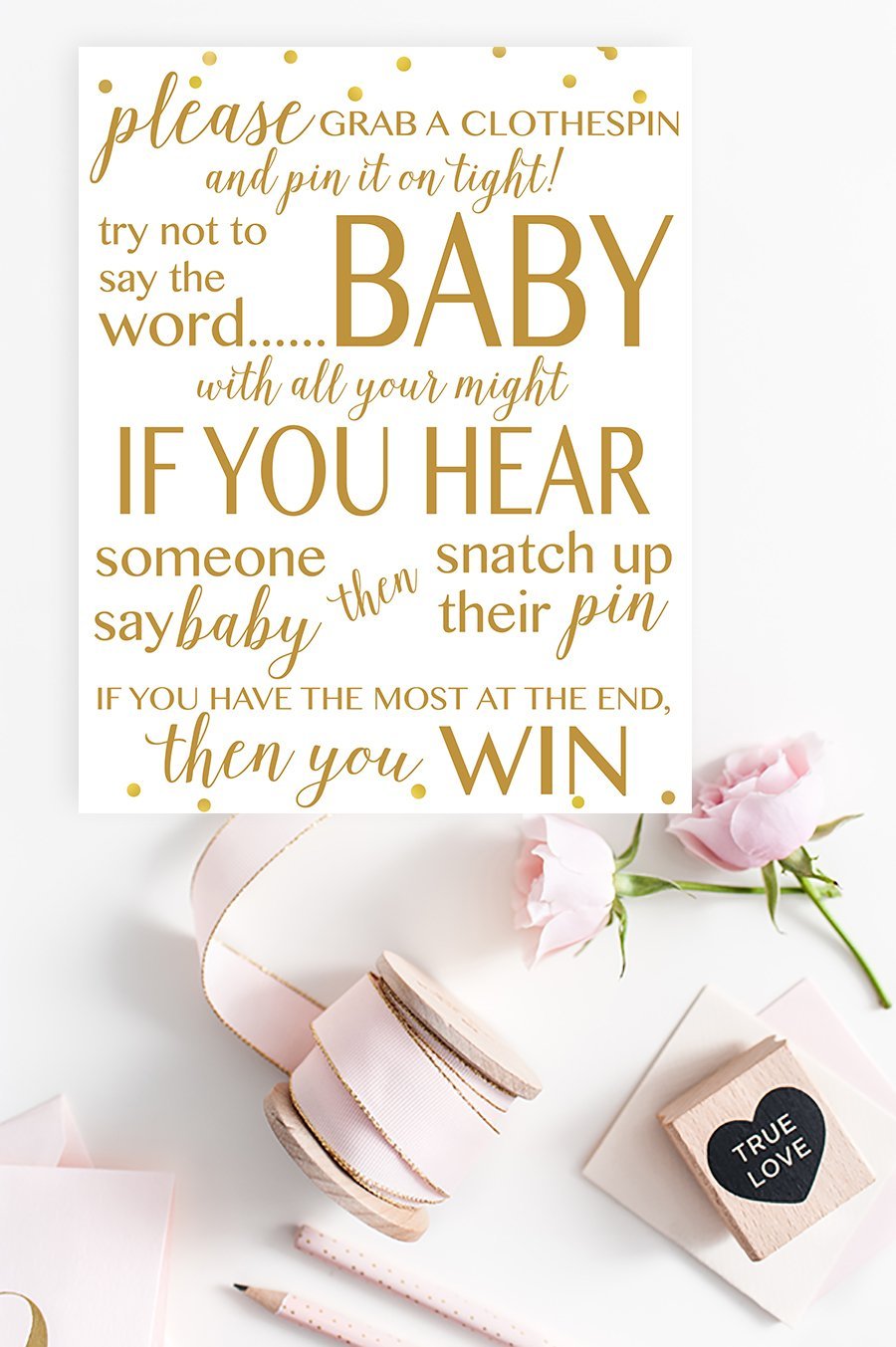 Don't Say Baby Sign - Gold Confetti Printable - Pretty Collected