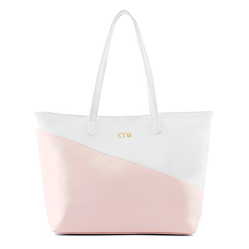 Monogram Faux Leather Tote - Pink & White - Pretty Collected