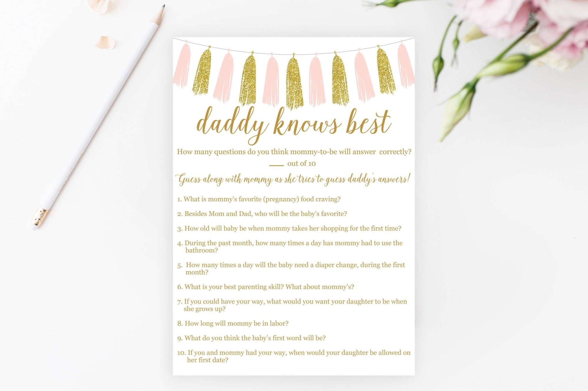 Daddy Knows Best (Girl) - Pink & Gold Tassel Printable - Pretty Collected