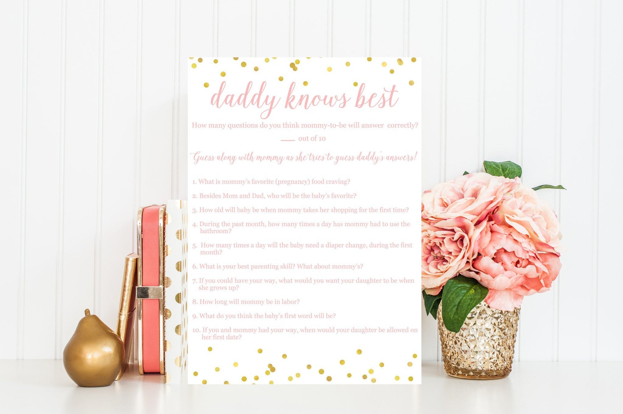 Daddy Knows Best (Girl) - Pink & Gold Confetti Printable - Pretty Collected