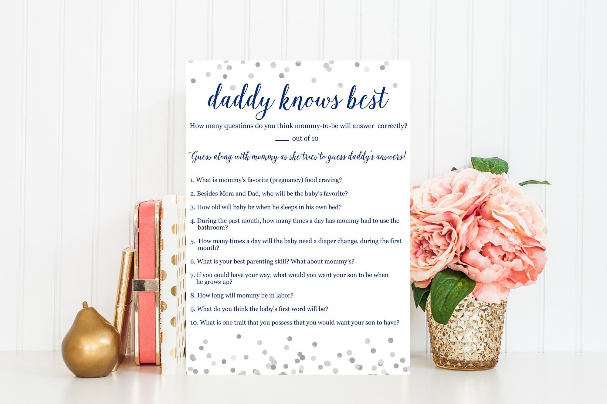 Daddy Knows Best (Boy) - Navy & Grey Confetti Printable - Pretty Collected