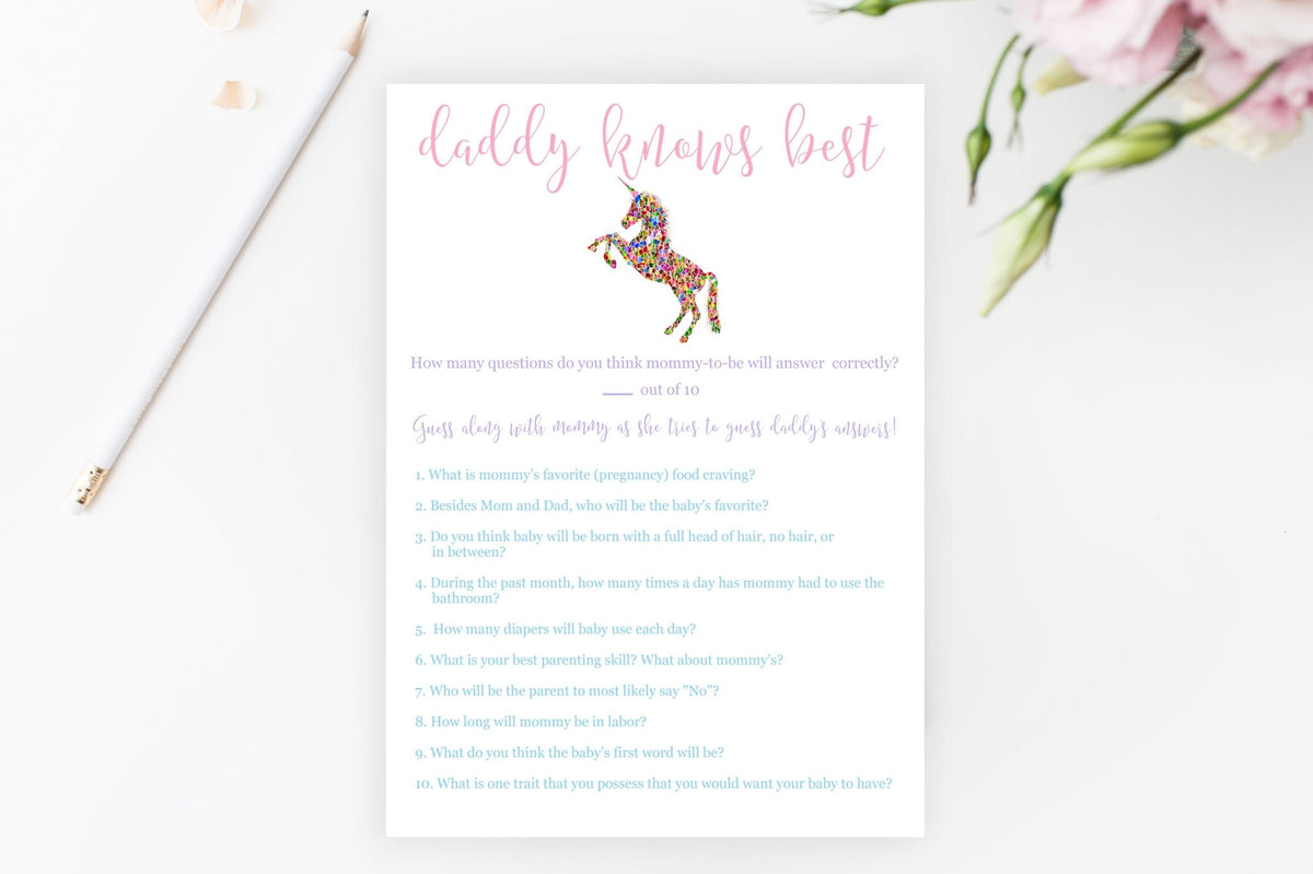 Daddy Knows Best (Gender Neutral) - Unicorn Printable - Pretty Collected