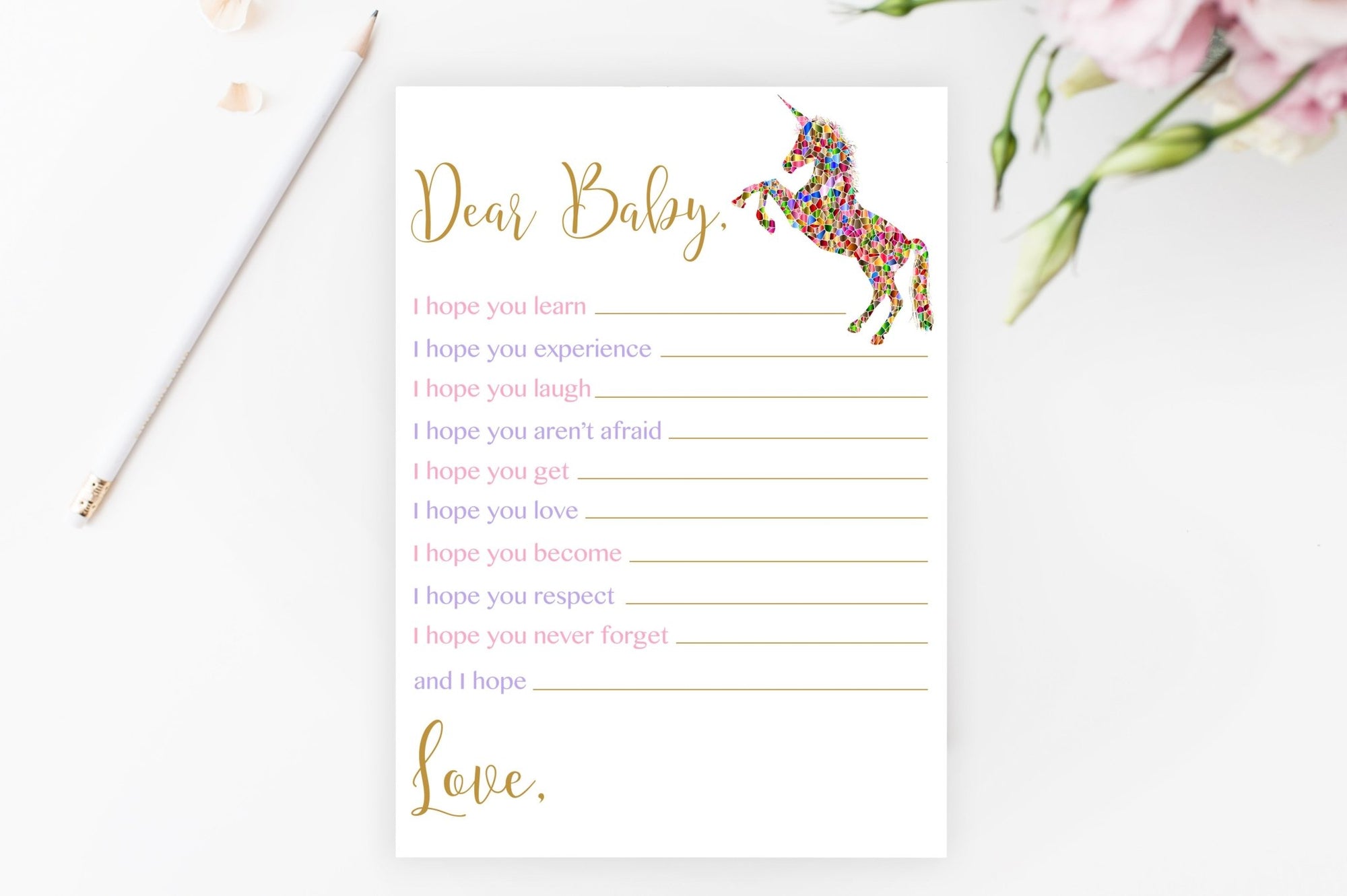 Dear Baby - Unicorn Printable - Pretty Collected